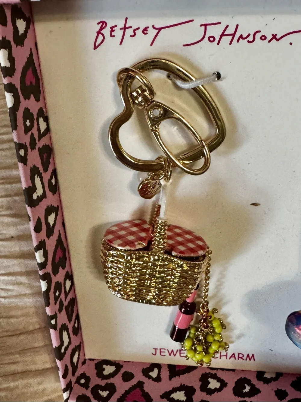 Betsey Johnson Gold Wine Basket & Grapes Charm Keychain and Purse Charm